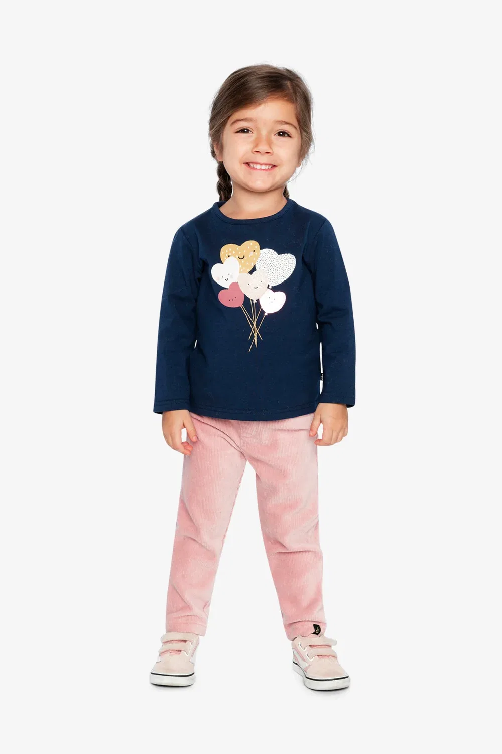 Детская футболка с длинным рукавом с принтом сердец Deux par Deux, Royal Blue and Pink — фото 4