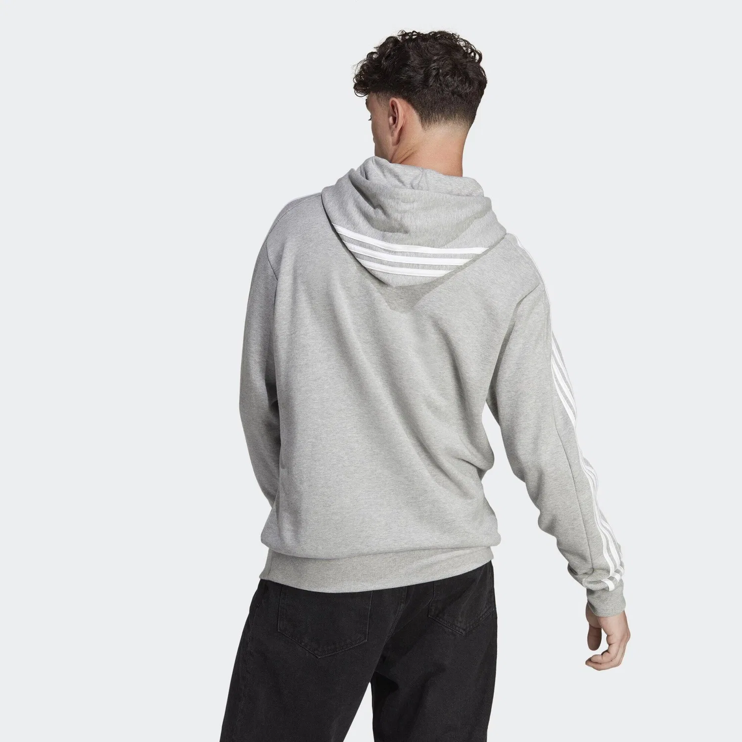 Мужское спортивное худи с длинным рукавом Essentials French Terry 3-Streifen Hoodie Adidas, Grau Weiss — фото 4