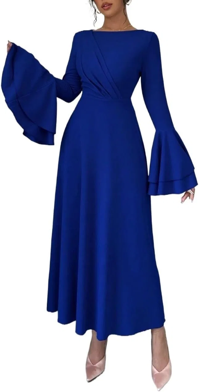 Женское миди-платье с круглым вырезом, Royal Blue
