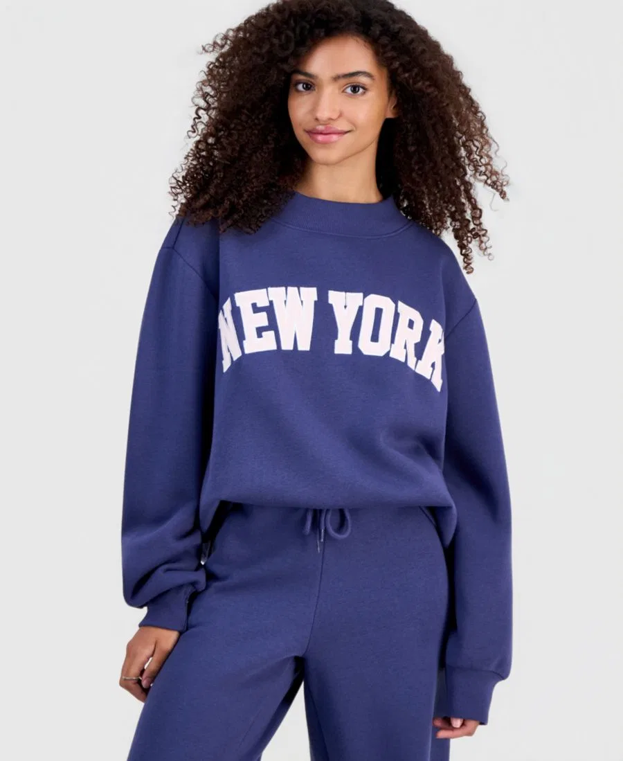 Свитшот женский с вышивкой New York, модель Embroidery Mockneck Madden Girl, Crown Blue