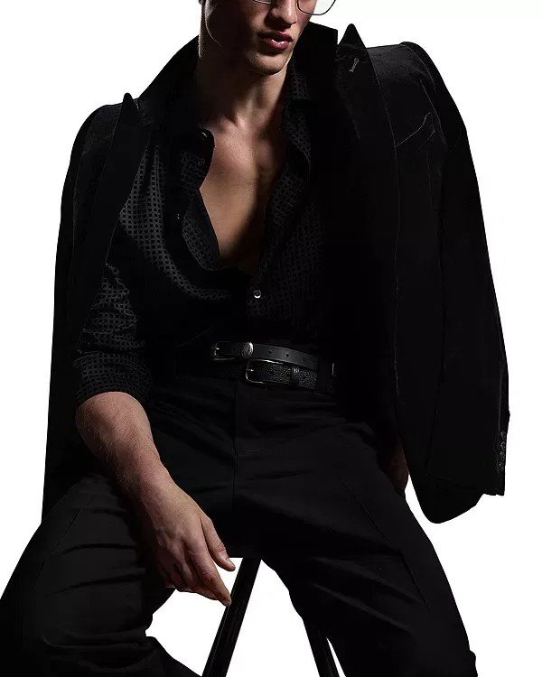 Мужская рубашка с геометрическим узором Emporio Armani, черный — фото 4