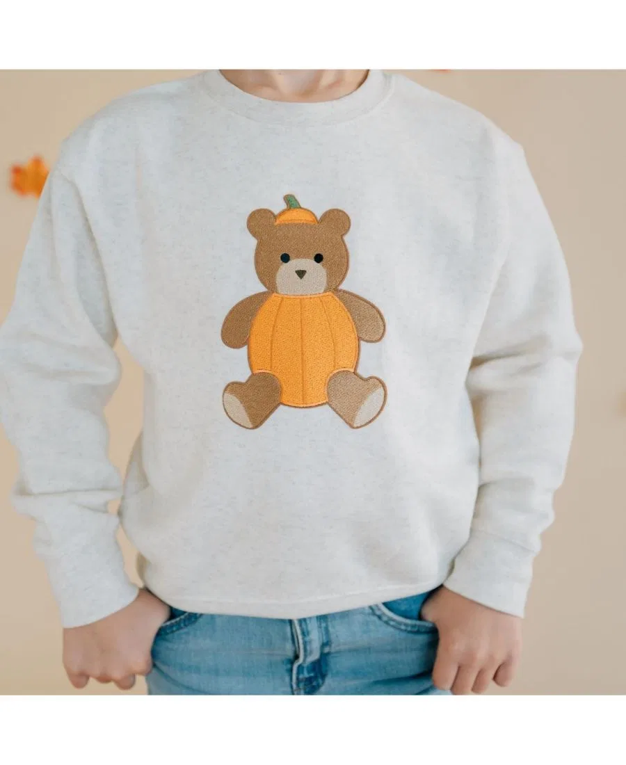 Свитшот с принтом медведя Pumpkin Teddy Bear Patch Sweet Wink, Natural Heather — фото 3
