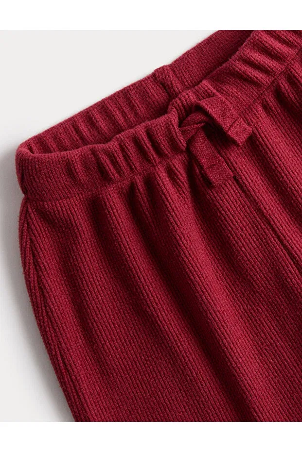Детские джоггеры для девочек хлопковые 3-предметный набор 3-Piece waffle jogger pants Marks & Spencer, Burgundy — фото 3