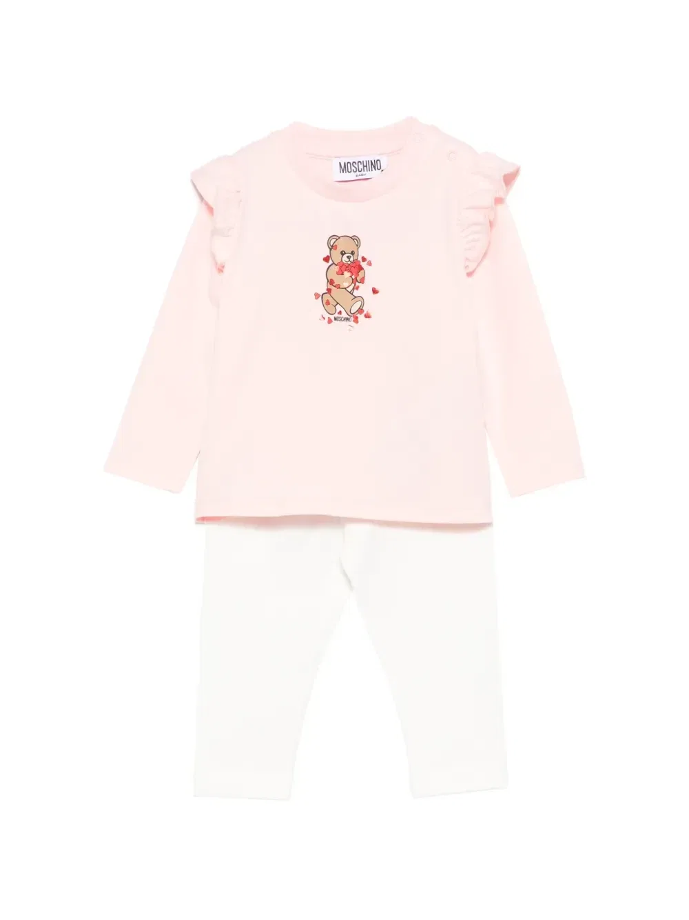 Комплект из комбинезона с оборками и мишкой Тедди Moschino Kids, розовый