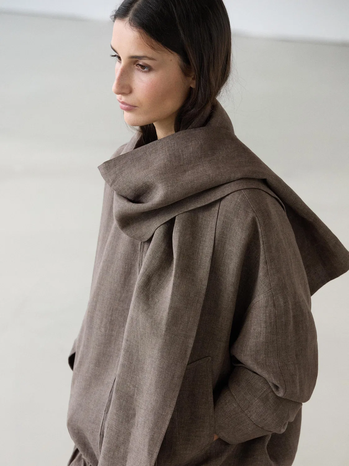 Меланжевая льняная куртка-бомбер с шарфом Massimo Dutti, Carey — фото 3