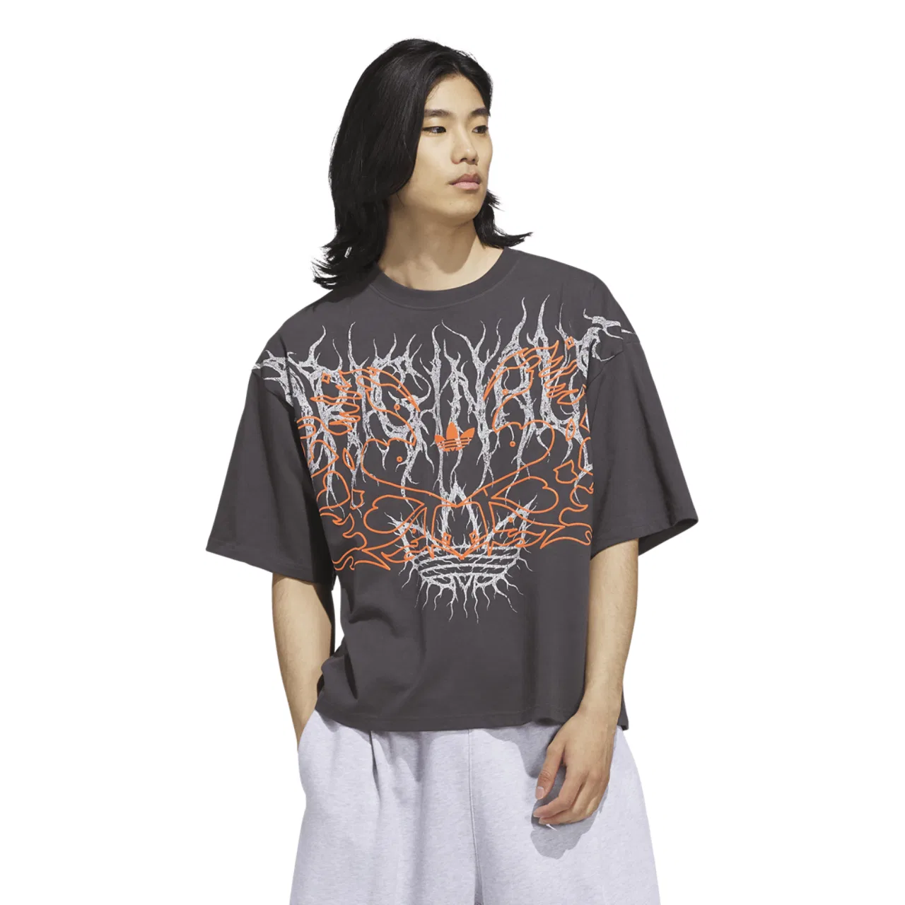 Футболка мужская Metal Graphic Boxy Adidas, цвет Utility Black/Solar Orange