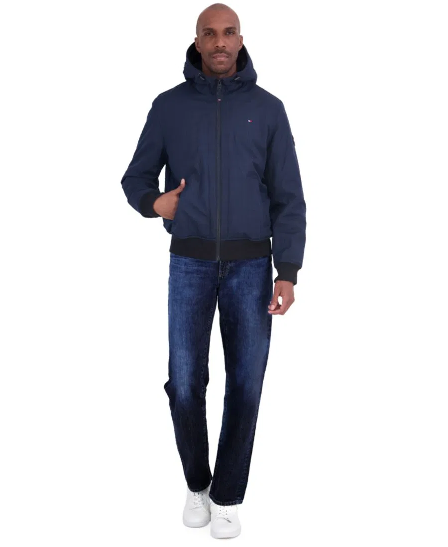 Куртка-бомбер из софтшелла на флисовой подкладке, модель с капюшоном Tommy Hilfiger, Midnight Navy Heather — фото 2