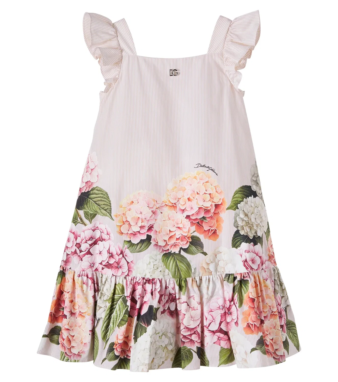 Платье хлопковое с цветочным принтом Dolce&Gabbana Kids, розовый