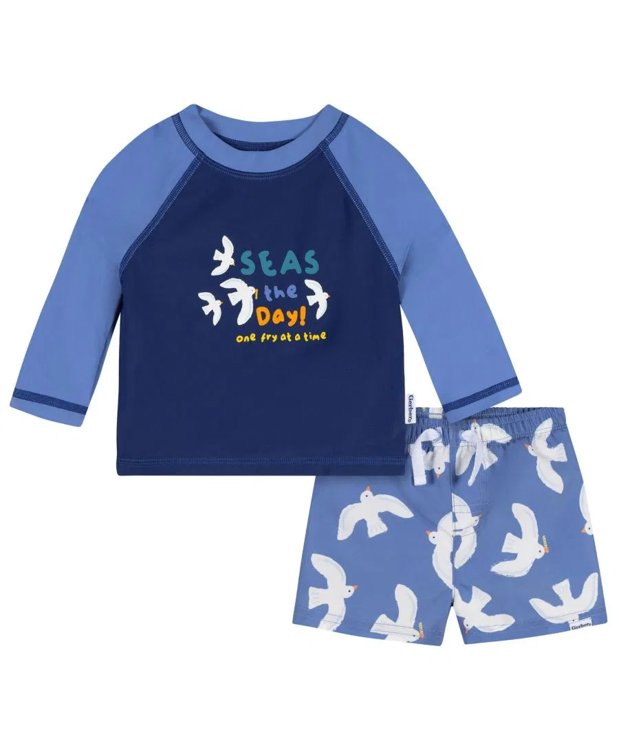 Комплект из рашгарда с длинным рукавом и плавок для мальчика Gerber, Blue Birds