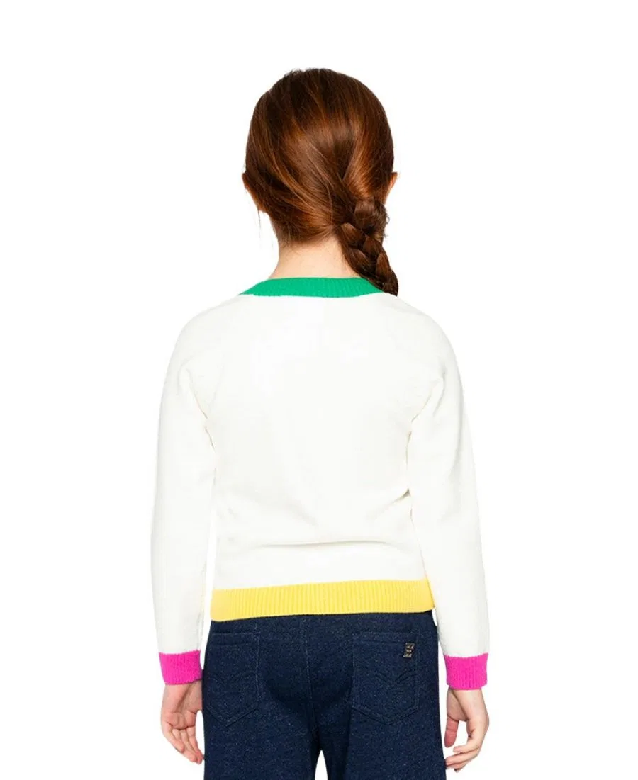 Кардиган с пуговицами и карманами-сердечками Ivy Kids Deux par Deux, Off-White Green And Pink — фото 4
