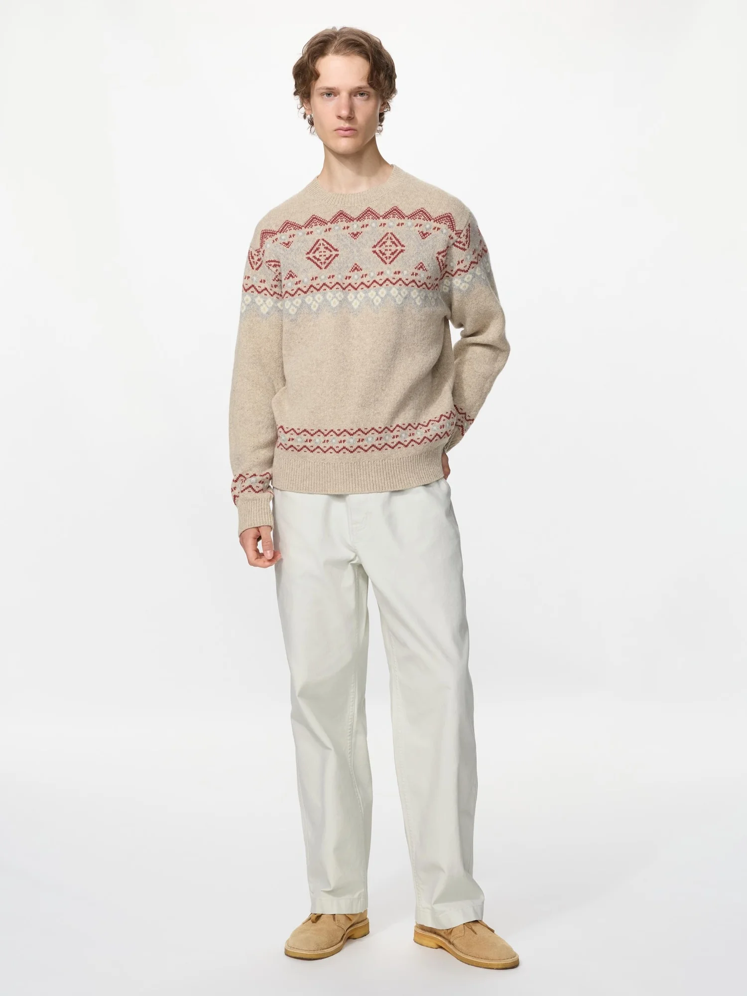 Свитер Uniqlo x JW Anderson Lambswool Fair Isle Crew Neck, 31 бежевый — фото 3