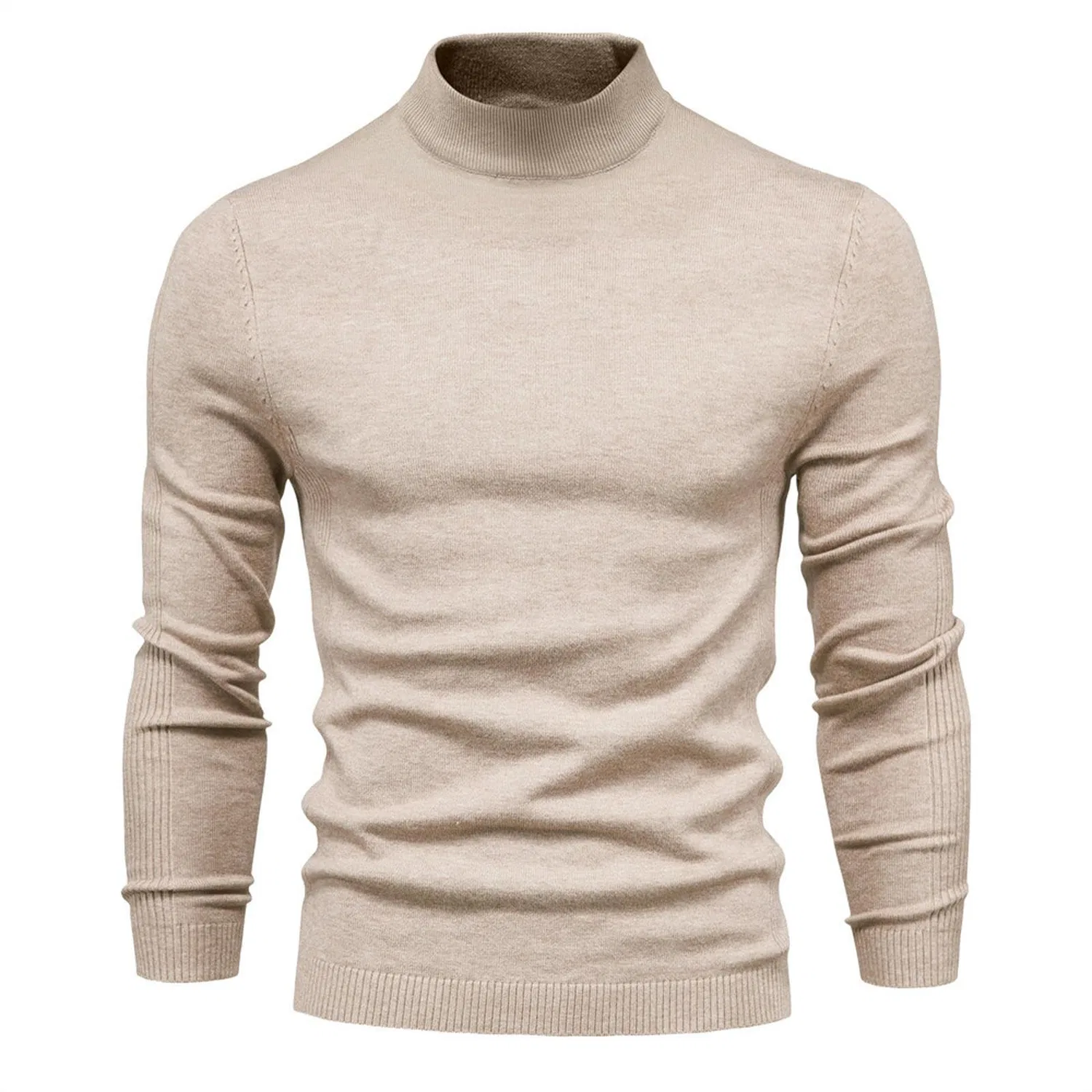 Мужской свитер с высоким воротом, вязаный, Khaki, XL, Medium Neck Khaki