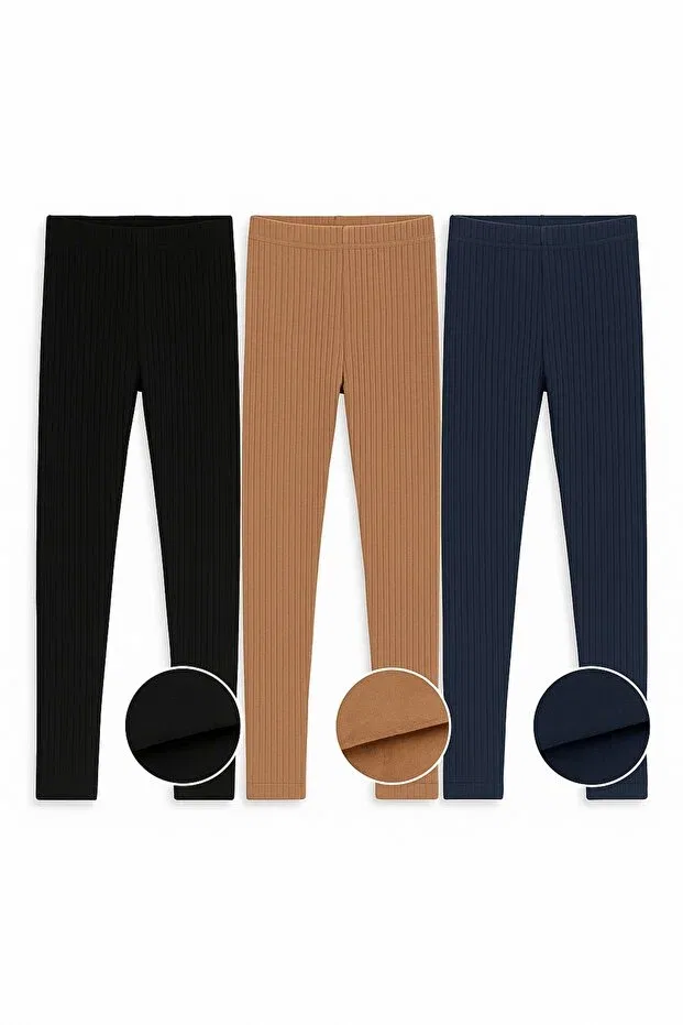 Детские леггинсы для девочек из рибаны комплект 3 шт Machupıcchu, Black Coffee Navy Blue
