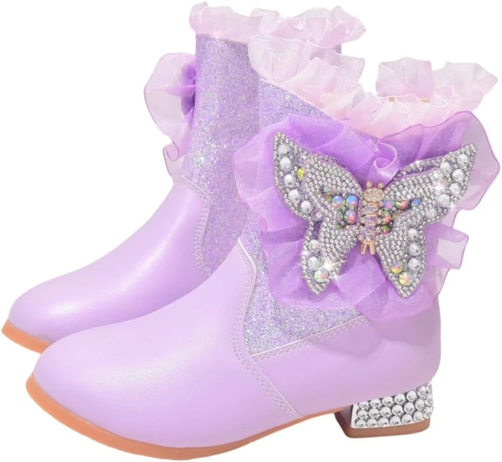 Детские сапоги для девочек с блестками и мехом Auhoho, Purple