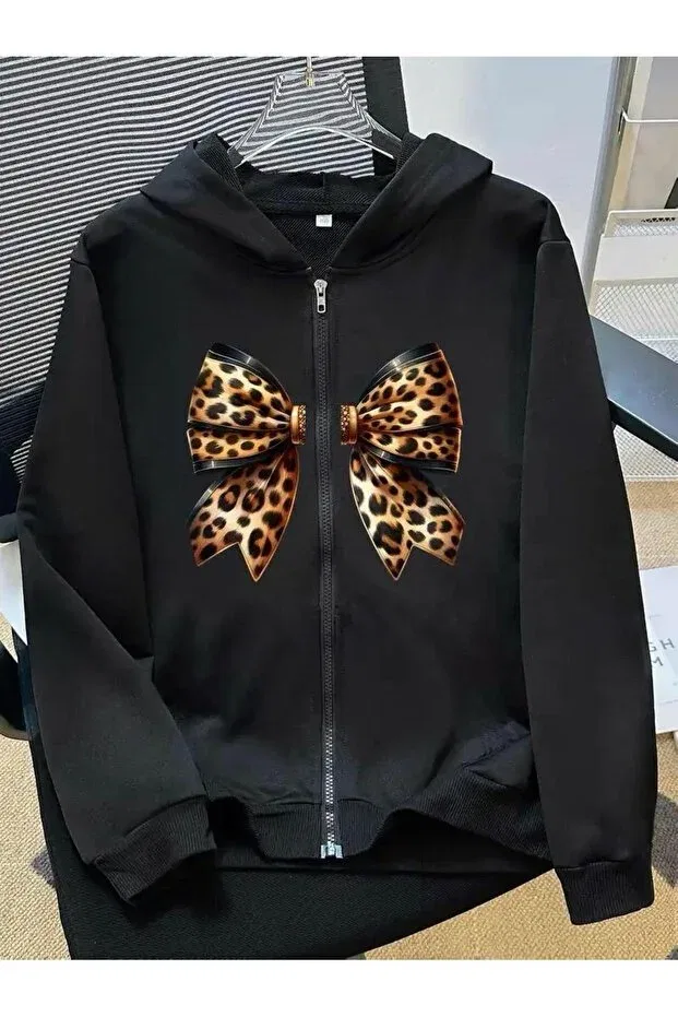 Детский кардиган с принтом Leopard Ribbon Printed Morning Kids, Black2