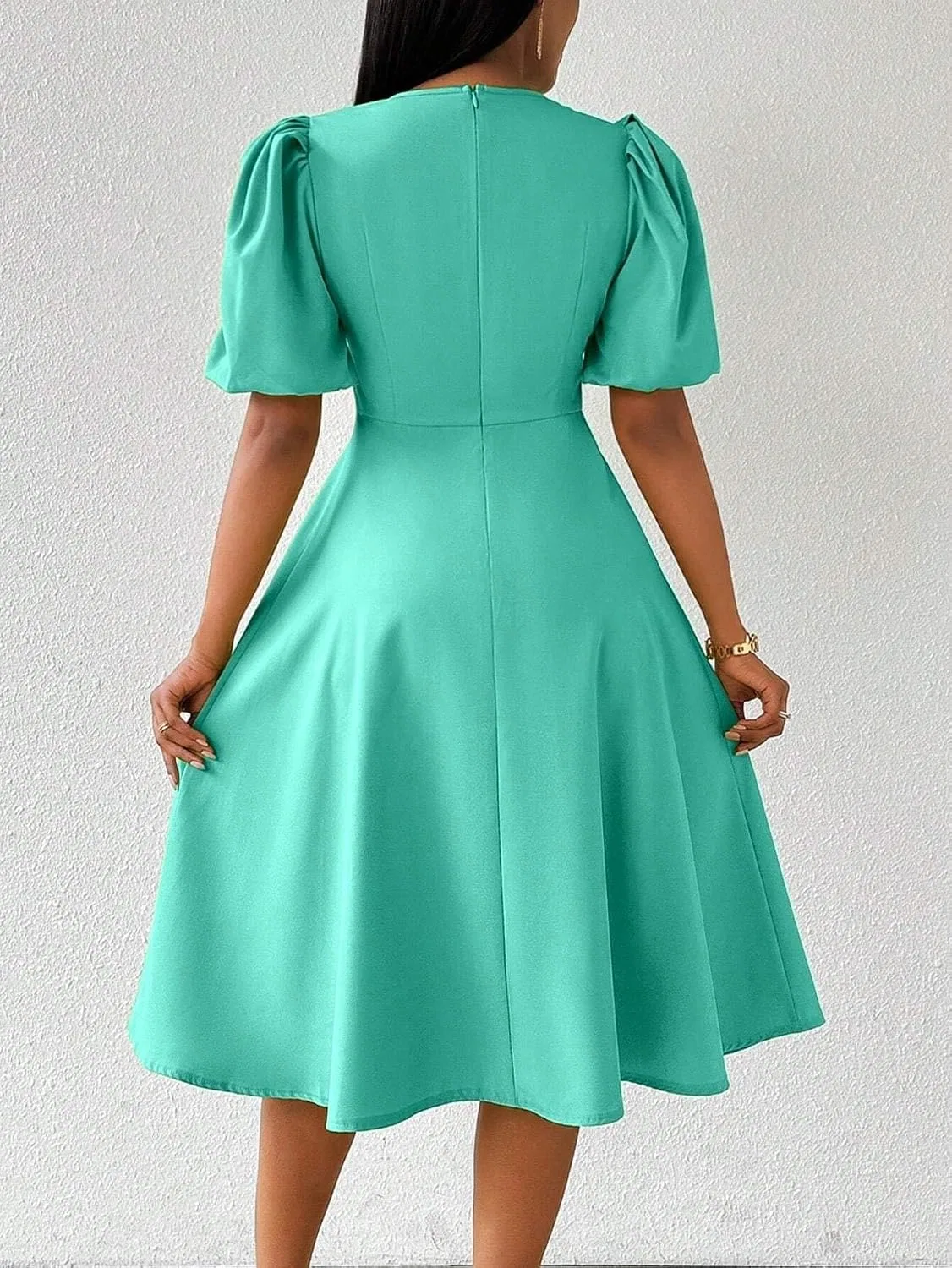 Женское миди-платье с круглым вырезом A-силуэта, Mint Green — фото 3