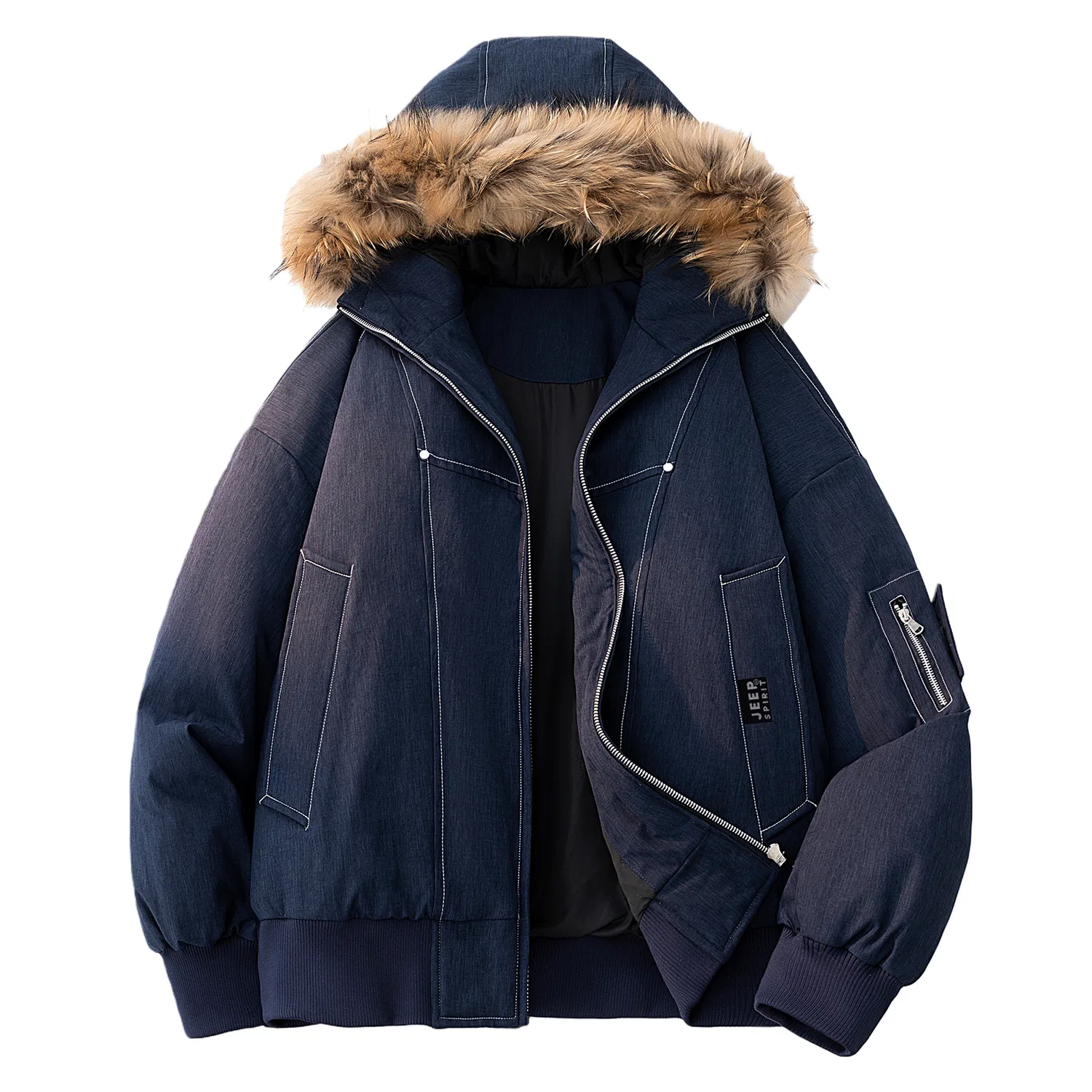 Детский пуховик с меховым воротником JEEP SPIRIT, Navy Blue