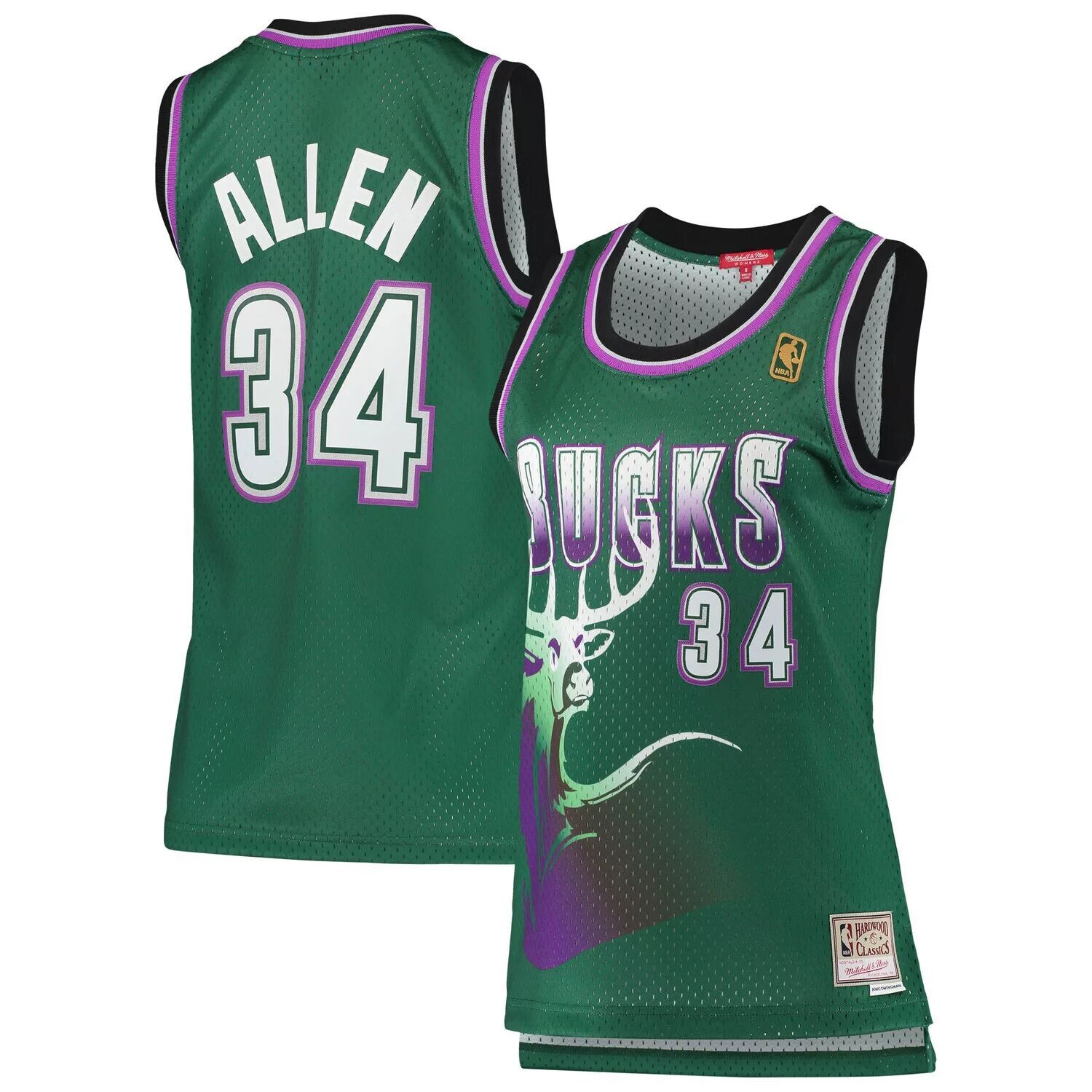

Женская майка Mitchell & Ness Ray Allen Green Milwaukee Bucks 1996-97 гг. из твердой древесины Classics Swingman