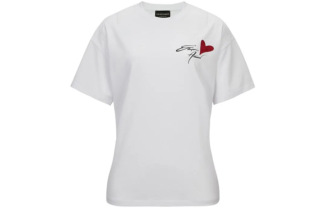 Футболка с круглым вырезом, минималистичный стиль, Emporio Armani, White