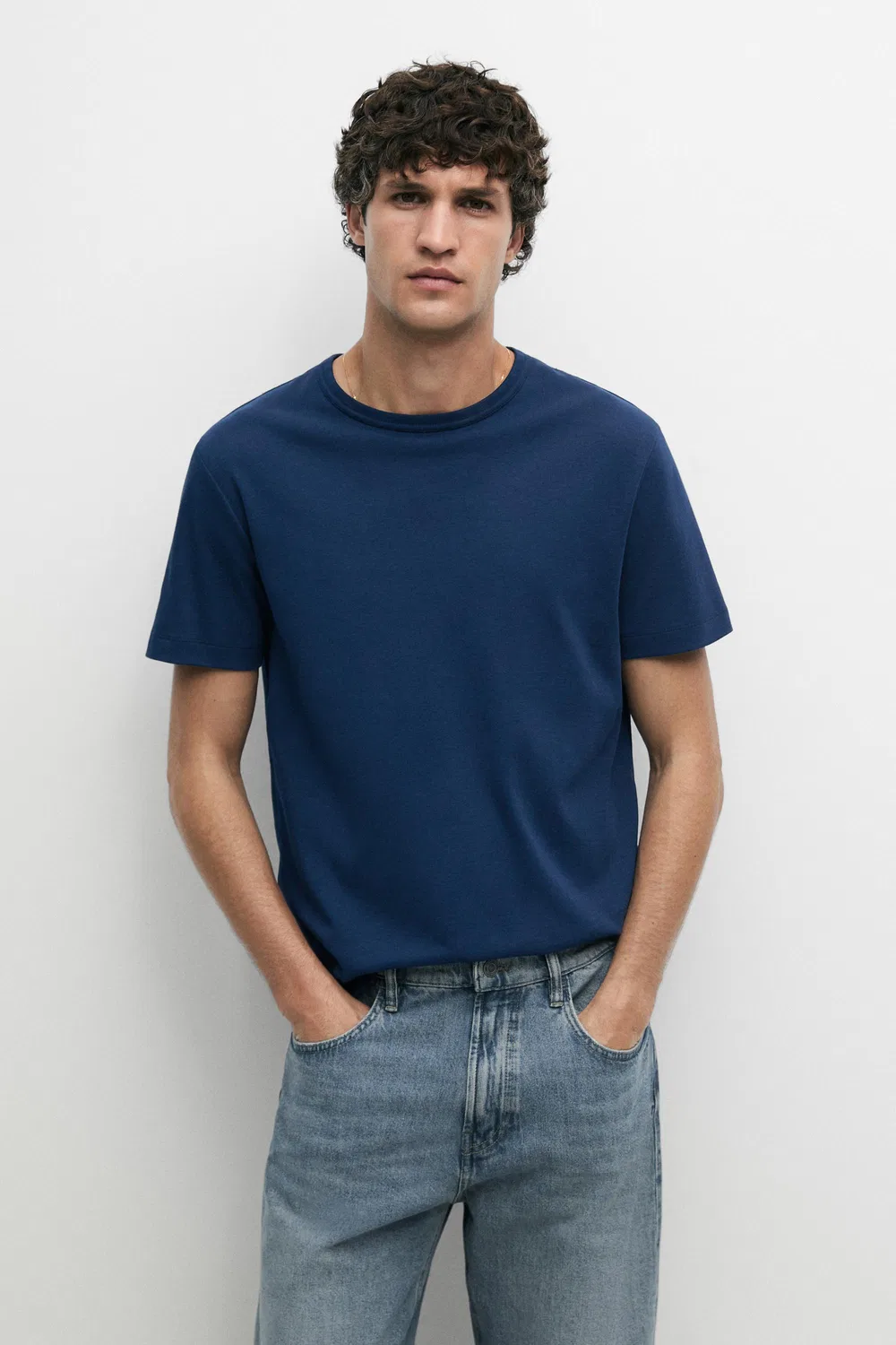 Футболка с коротким рукавом Massimo Dutti, из 100% хлопка, выцветший пеトロлеум-синий — фото 2