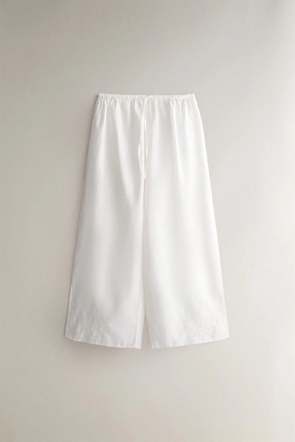 Хлопковые брюки с вышивкой ZARA, Oyster-white