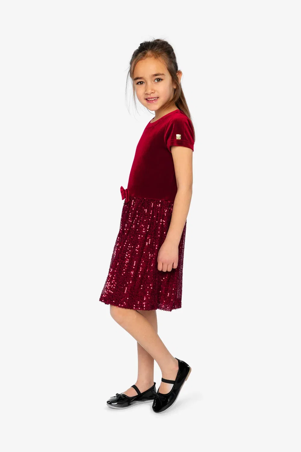 Детское платье с коротким рукавом и блестящей юбкой Christmas Couture Deux par Deux, Rouge — фото 3