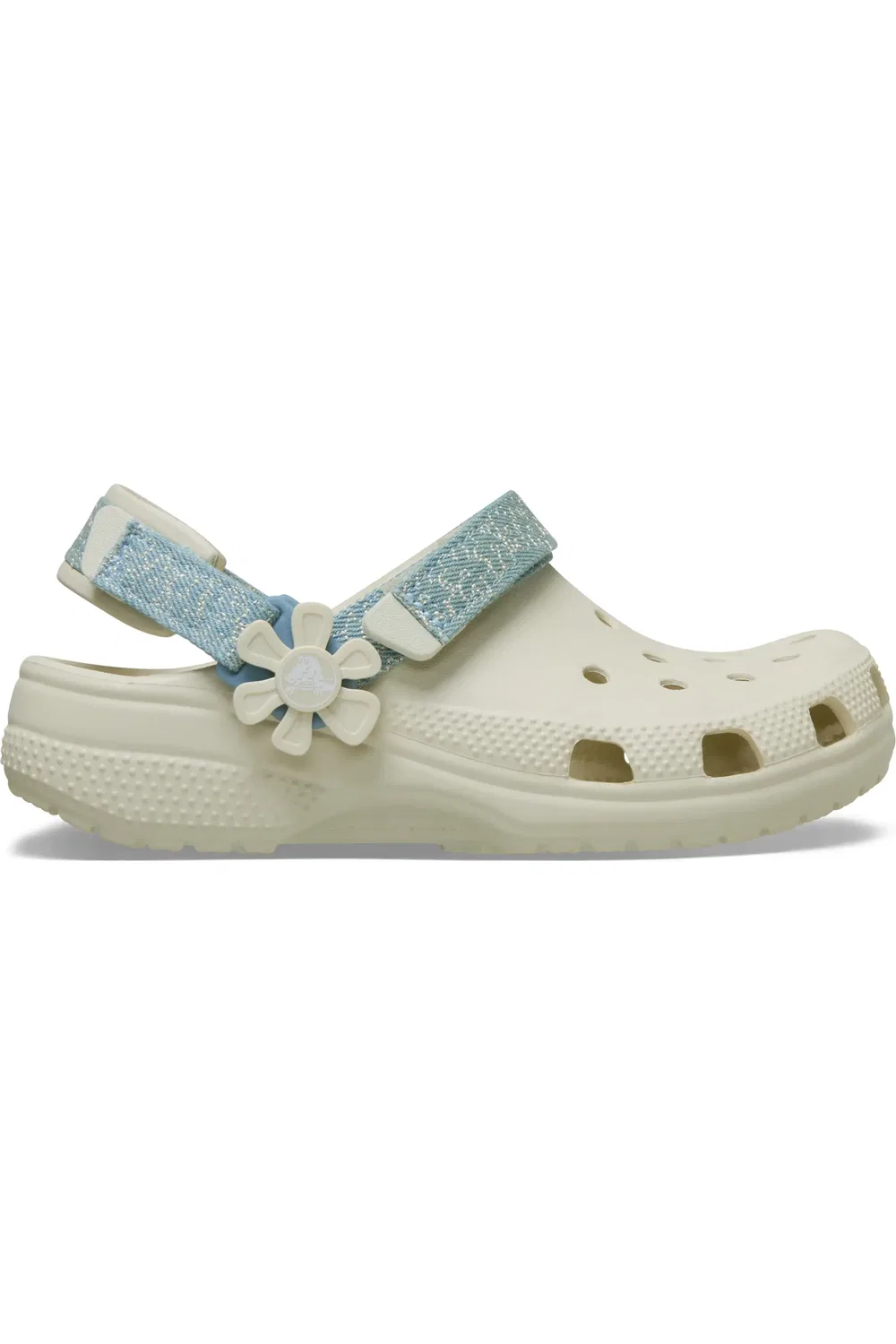 Детские сабо деним с цветком Classic Clog Crocs, Summit White — фото 2