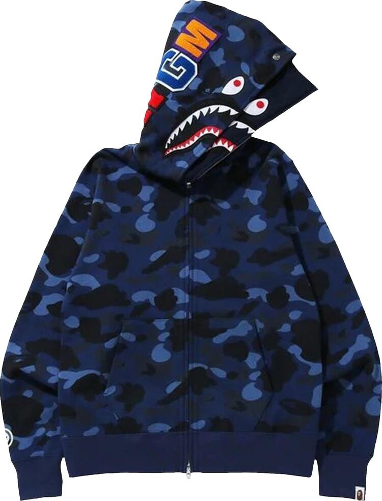 

Худи BAPE Color Camo Shark Wide Full Zip Double Hoodie 'Navy', синий