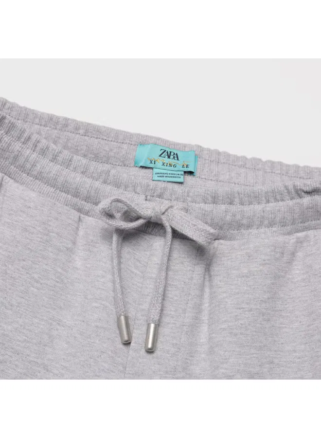 Брюки свободного кроя с персиковым принтом Zara, серый меланж — фото 4