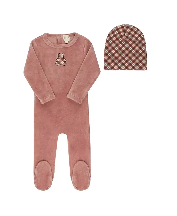 Детский комплект с велюровым принтом Plaid Bear Collection Ely'S & Co., розовый
