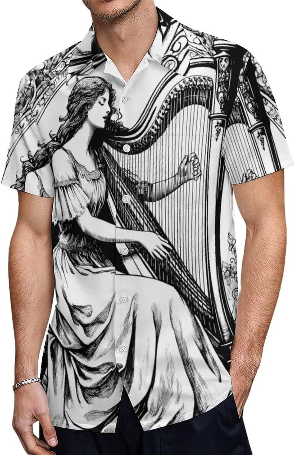 Мужская рубашка с коротким рукавом Vintage Rose Harp Lady
