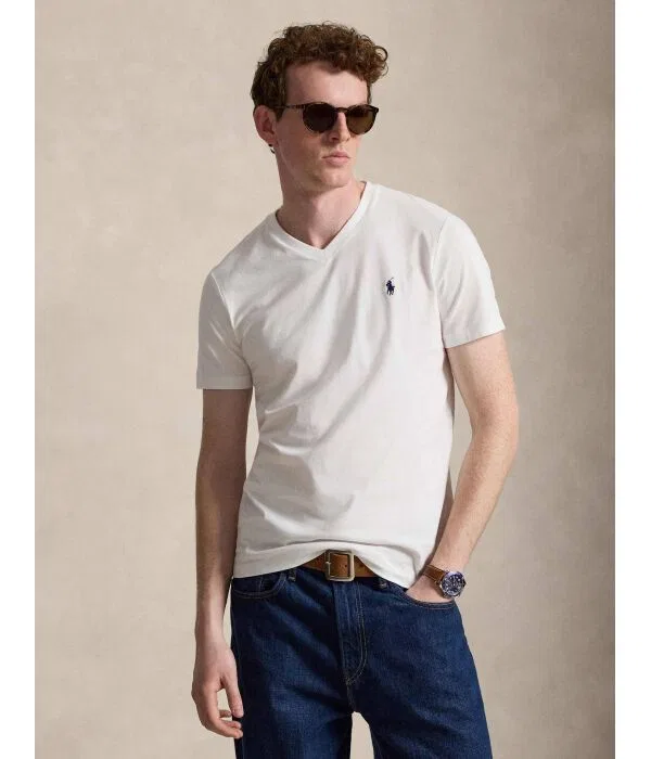 Мужская футболка с V-образным вырезом Polo Ralph Lauren, белый