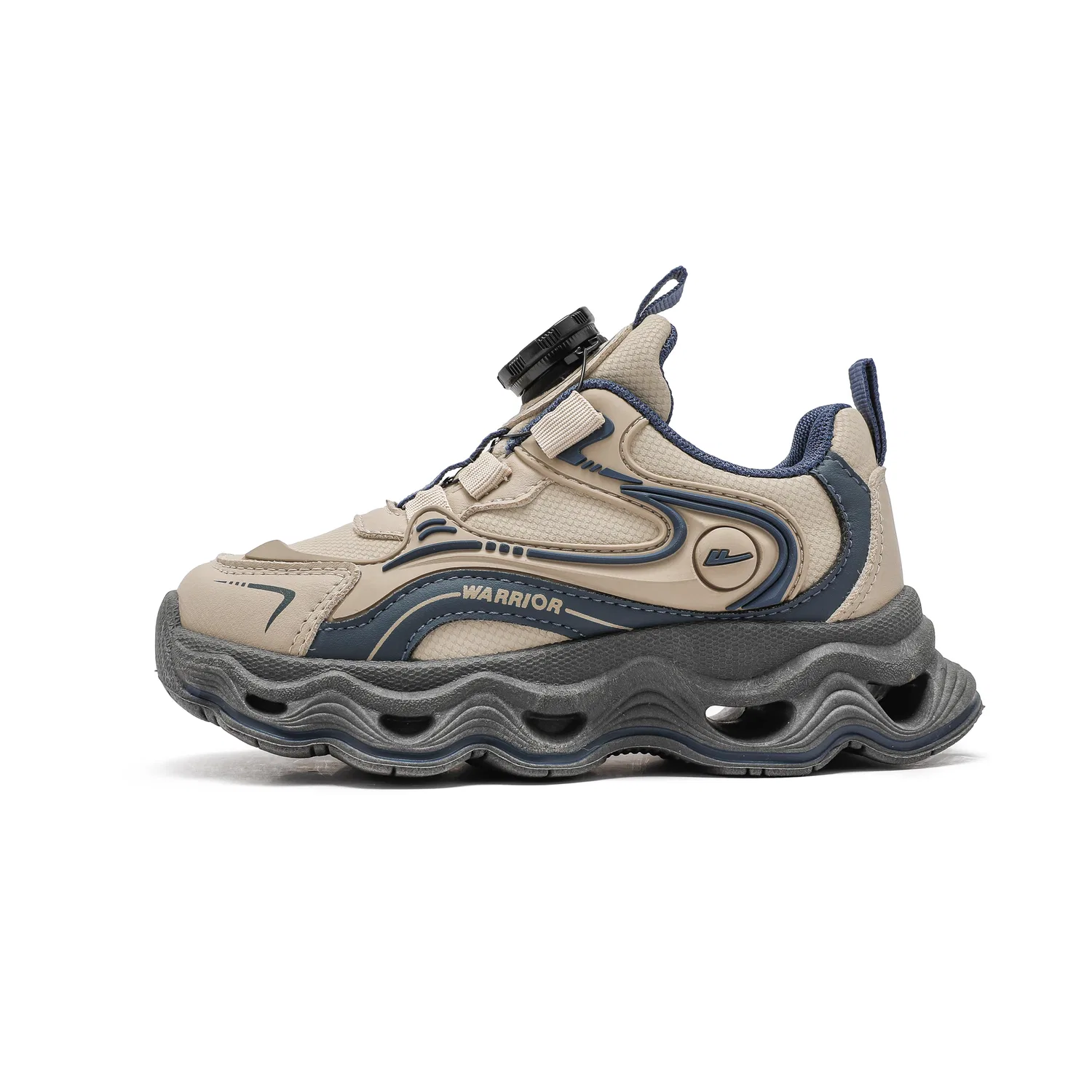 Детские повседневные кроссовки из экокожи, Kids' Casual Shoes, WARRIOR, Apricot Gray/Blue
