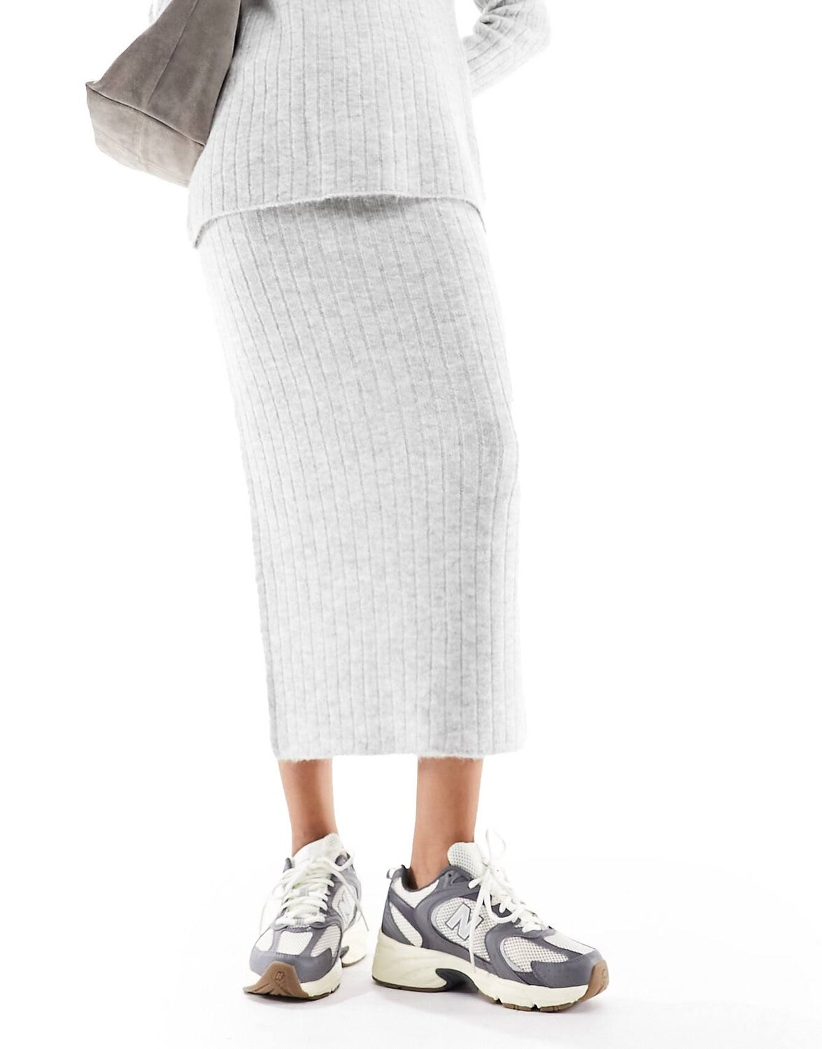 

Юбка миди Asos Design Knitted In Rib Co-ord, серый