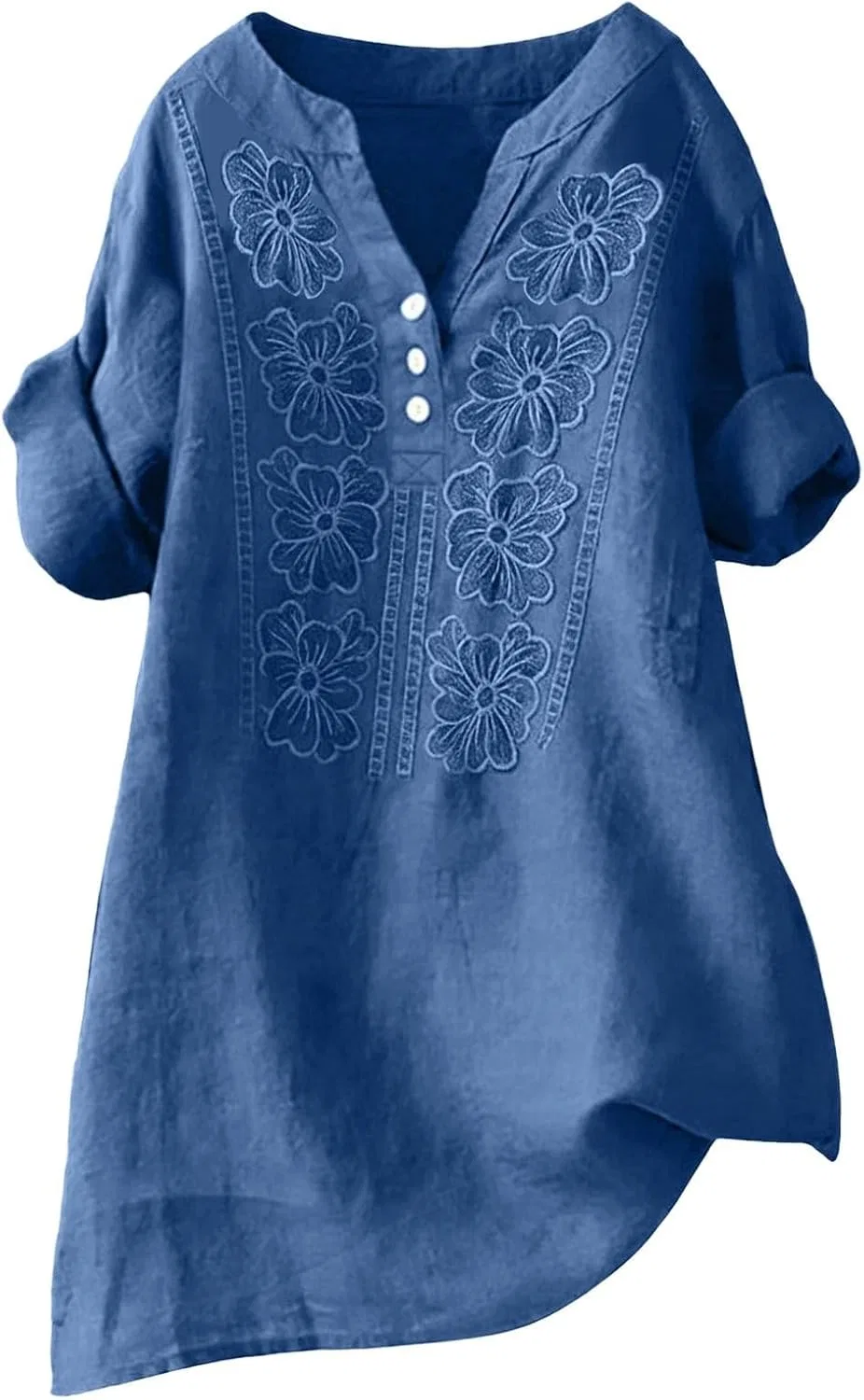 Женская блуза с вышивкой Cotton Linen Embroidered Peasant Blouses, Blue — фото 3