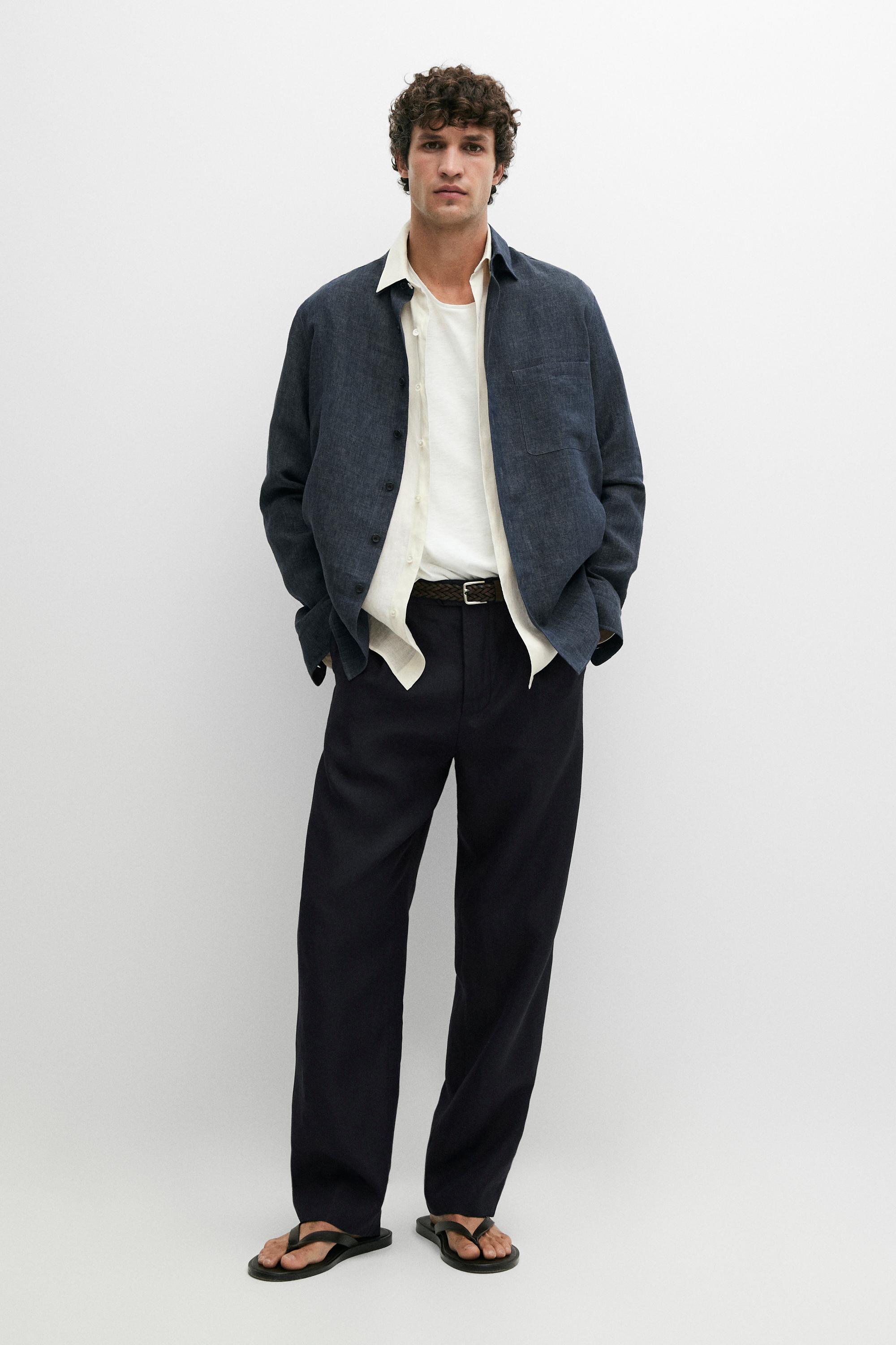 Брюки  Massimo Dutti Darted 100% Linen, темно-синий — фото 2