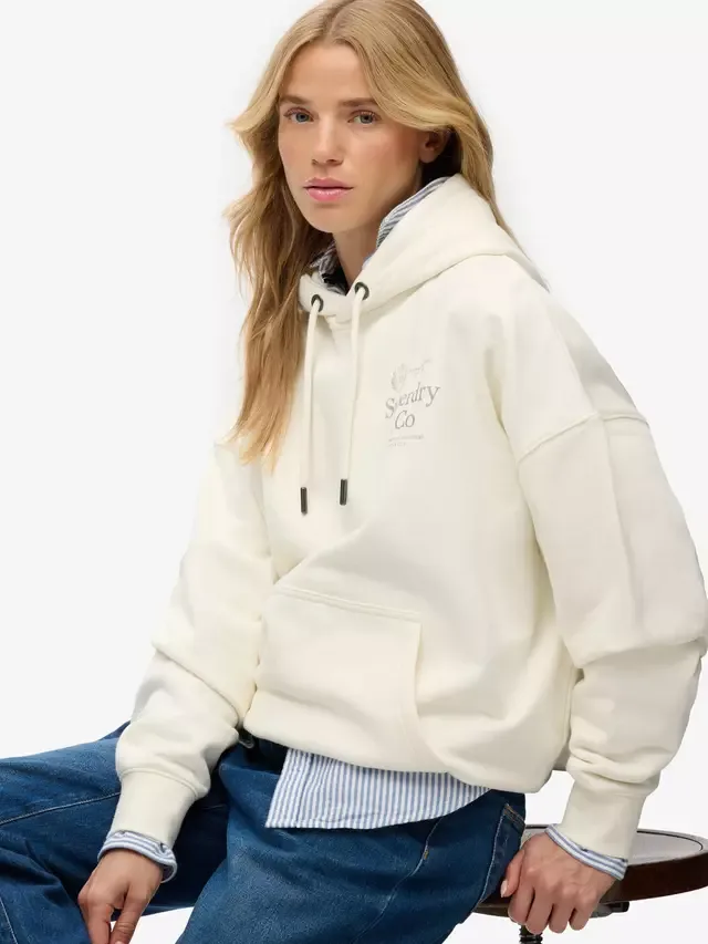 Роскошная повседневная толстовка свободного кроя, кремового цвета Superdry — фото 4