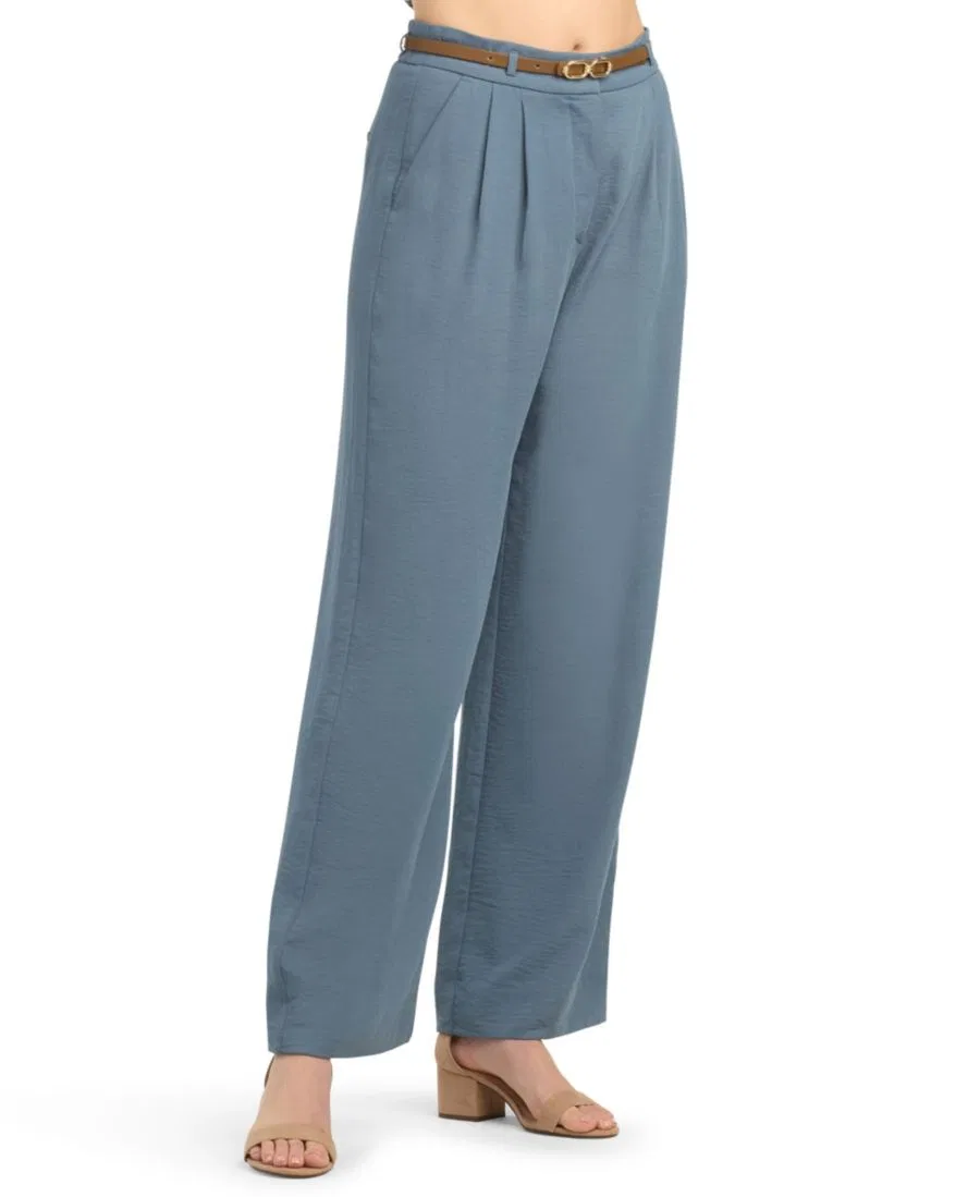 Штаны с защипами и широкими штанинами, модель Pleated Wide-Leg BCX, Blue — фото 2