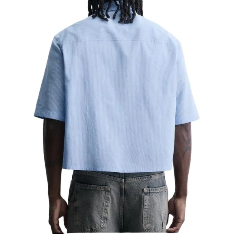 Мужская рубашка с лацканами Light Blue ZARA, Light Blue — фото 4