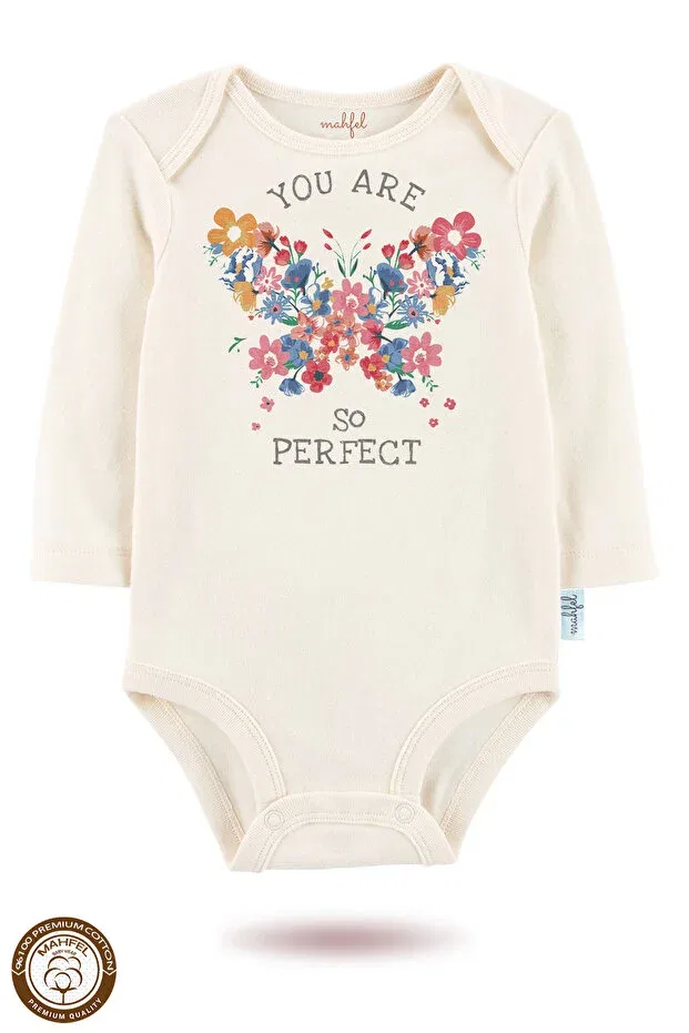 Детское боди для новорожденных с длинным рукавом Kelebek Mahfel, Ecru-Heart Patterned — фото 3