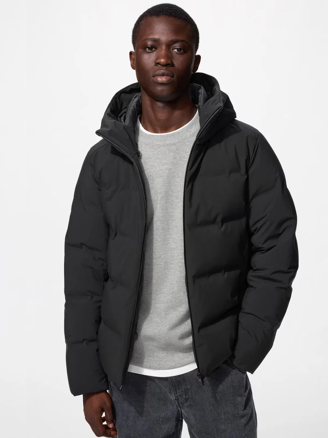 Пуховая парка Uniqlo, бесшовная, черный