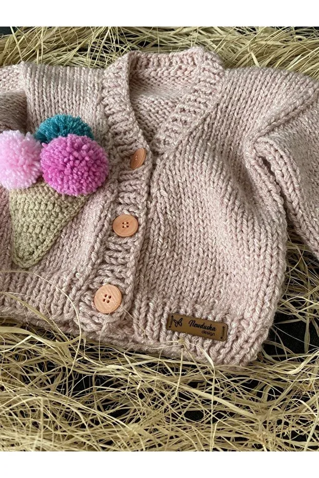Детский кардиган для девочек с текстурой Ice cream detailed knitted girl's Nevalin, Powder Pink
