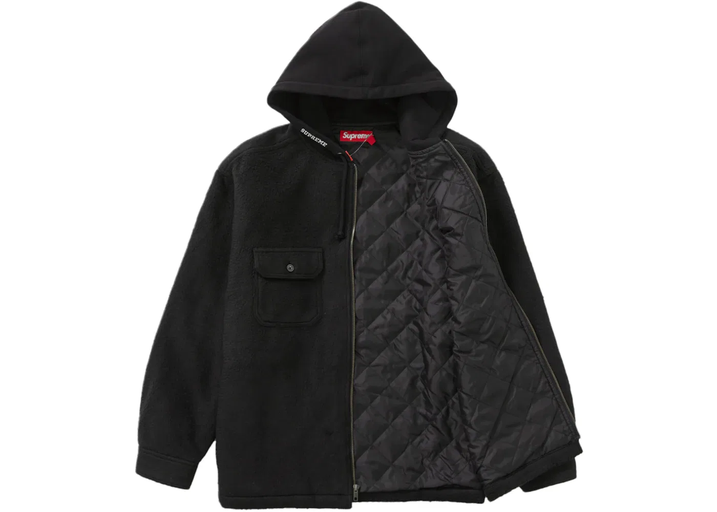 Мужская рубашка с капюшоном на молнии Supreme Fleece Zip Up Hooded, черный — фото 2