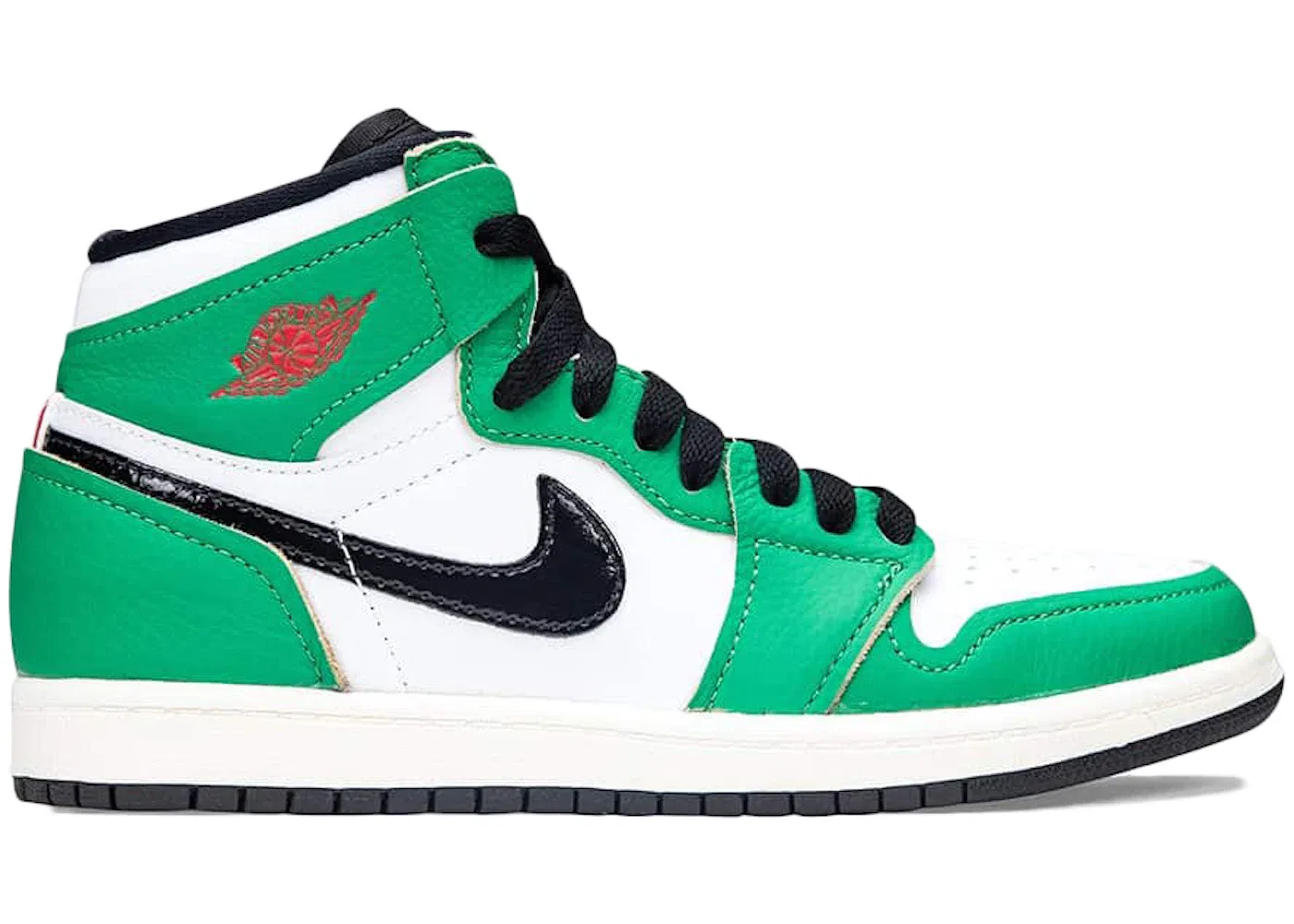 Детские кроссовки для мальчиков высокие кожаные Jordan 1 Retro High Jordan, Lucky Green/White-Black-Sail