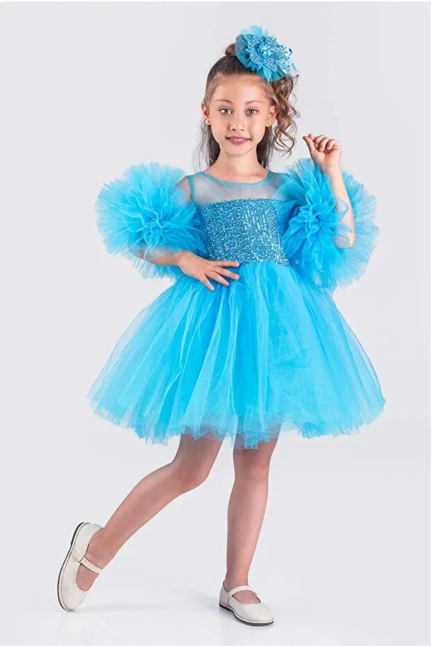 Детское платье для девочек с пайетками Vestitino, Blue