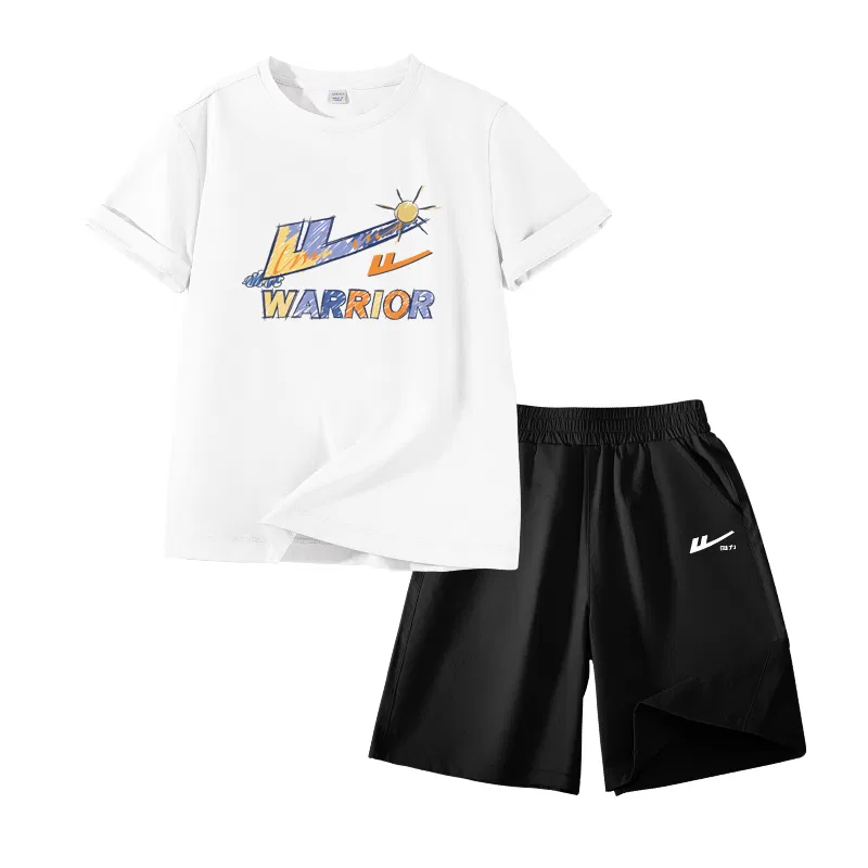 Детский спортивный комплект с круглым вырезом, в полоску, Huili White K, WARRIOR — фото 3