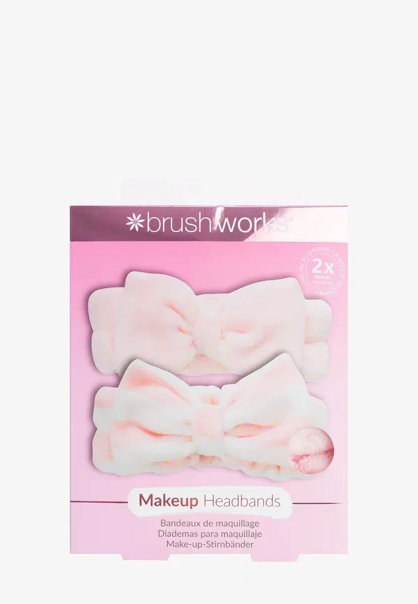 Повязки на голову для макияжа - 2 шт - аксессуар для укладки волос Brushworks, белый/розовый
