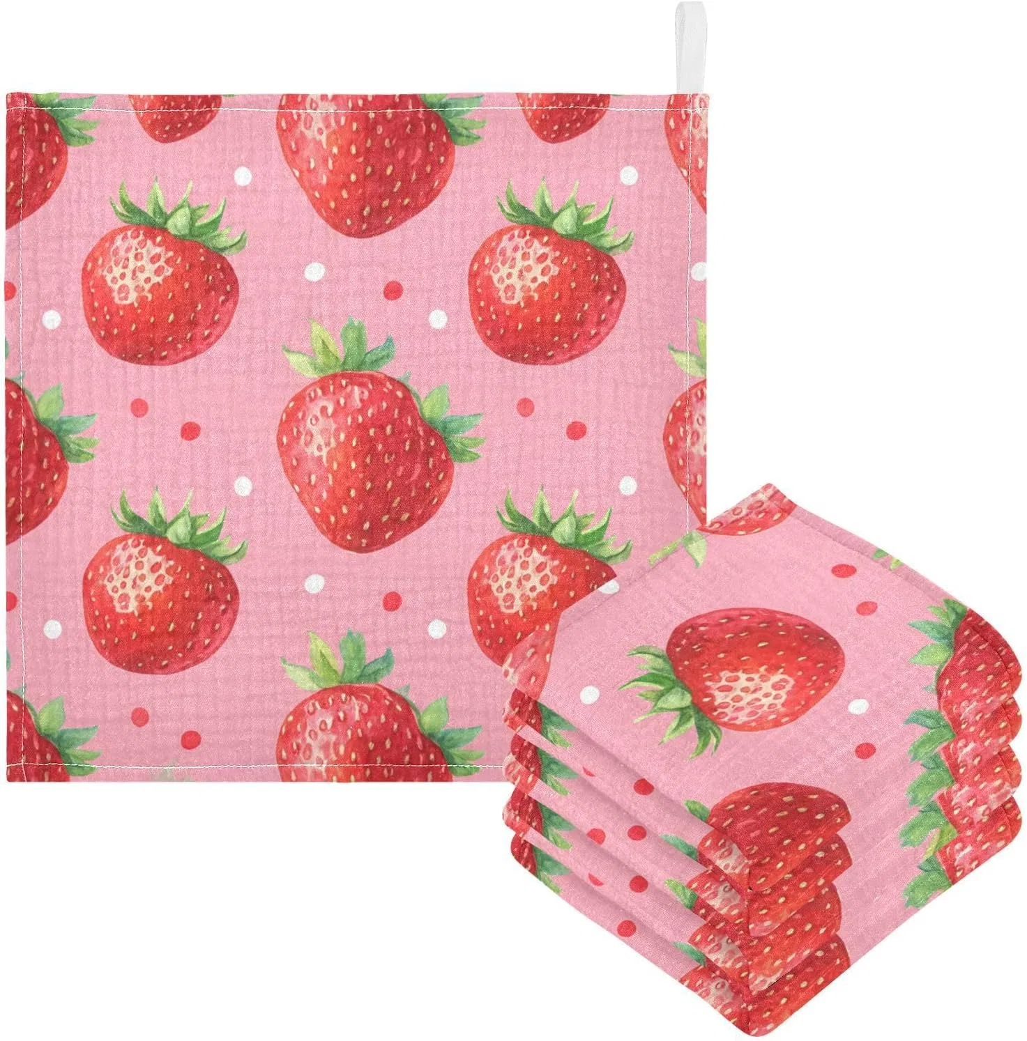Детские мочалки Strawberry 5 шт, 30x30 см, Хлопок, JUMBEAR
