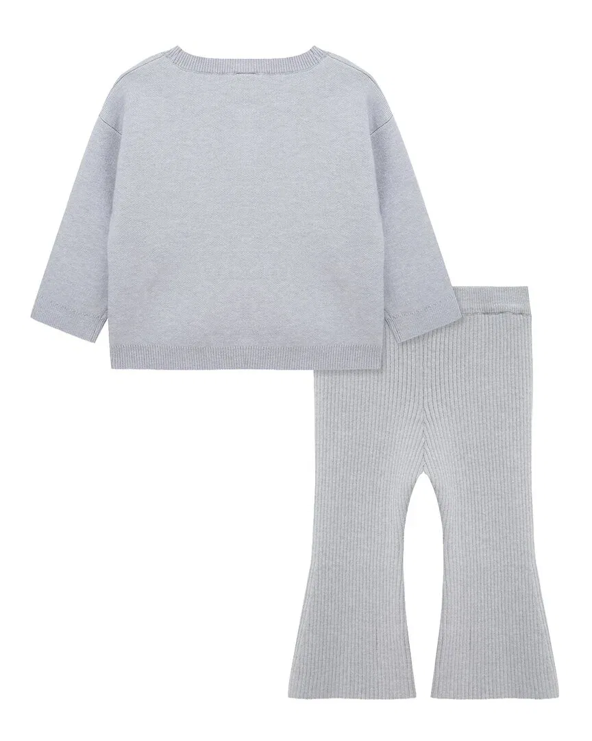Детский комплект свитера и брюк с бантом Bow Sweater Set Little Me, серый — фото 2