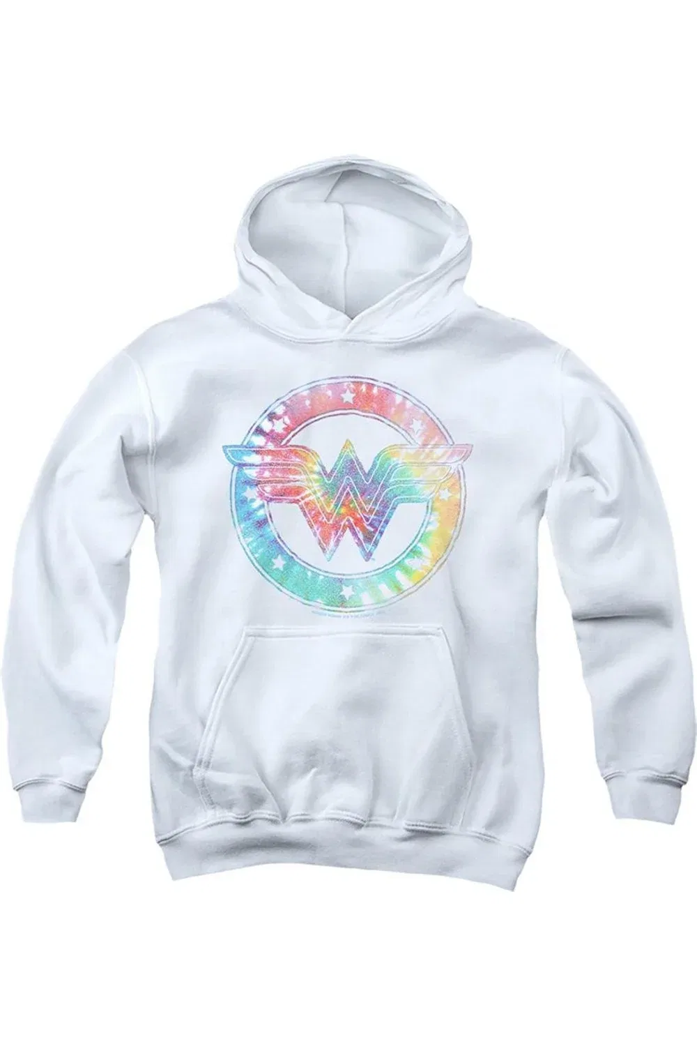 Детское худи с капюшоном с принтом Wonder Woman Tie Dye Gildan, White
